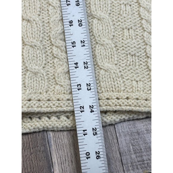 Inis Crafts Women L Irish Wool Cardigan Sweater Knit Beige Chunky Button Front - Picture 9 of 10